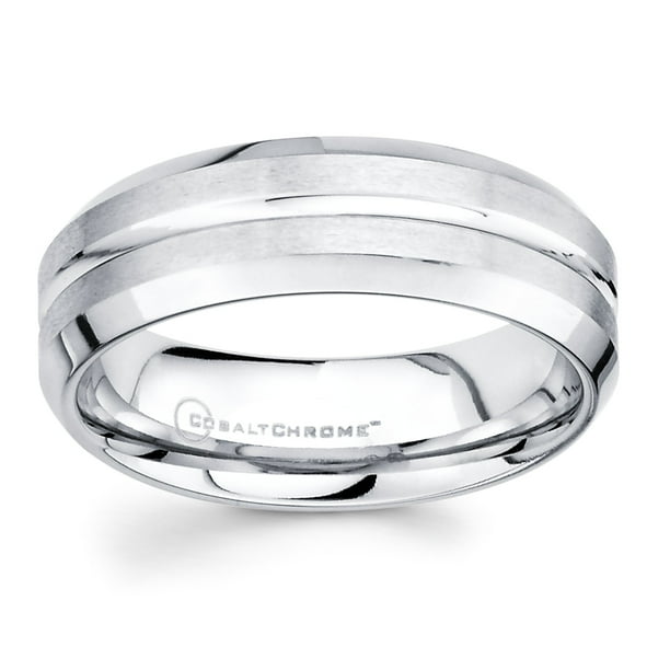 Men's Wedding Band Cobalt Chrome Brushed Center Ring Men's Wedding Band Cobalt Chrome Brushed Center Ring